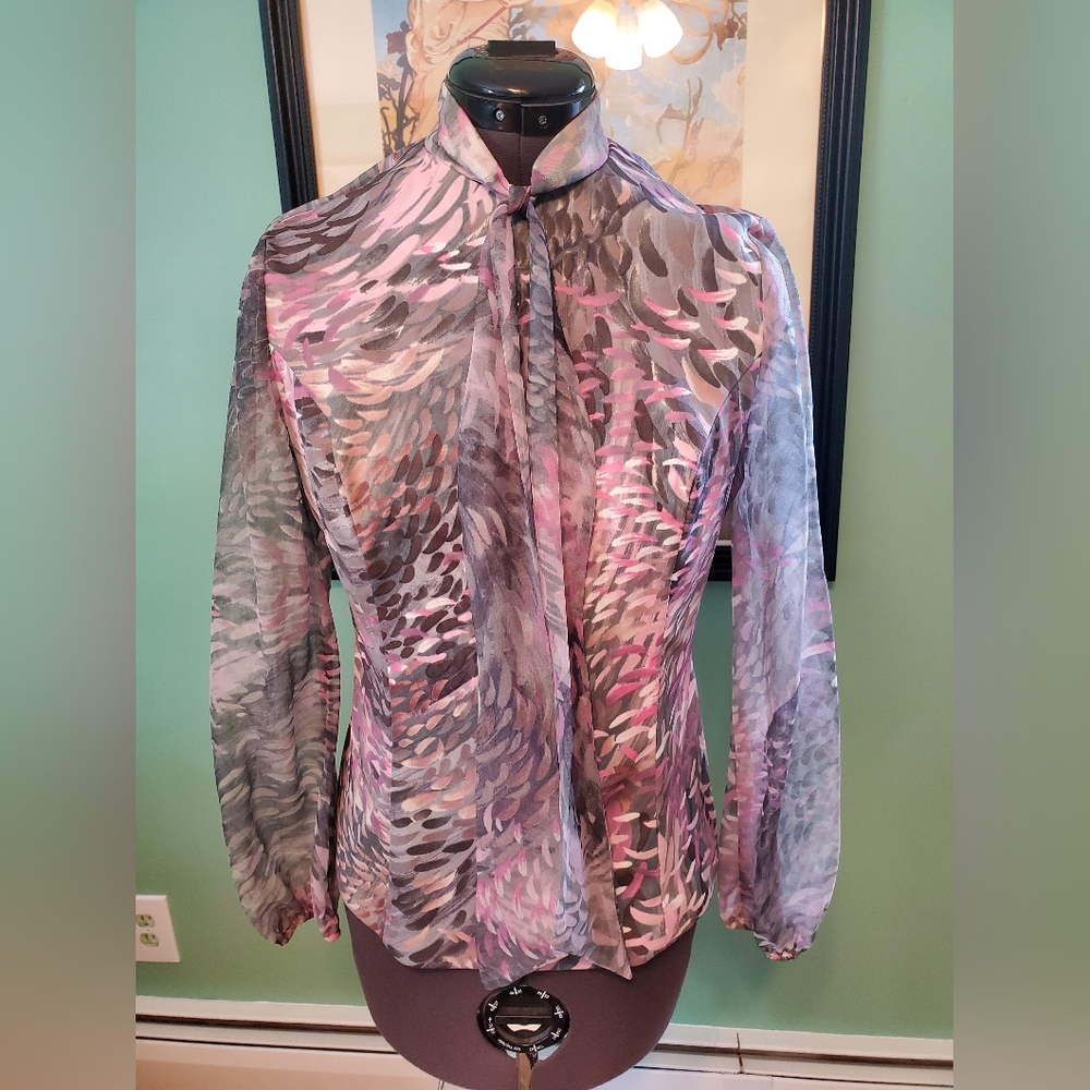 Vintage Chic Sheer Blouse with Abstract Pattern By Hal Ferman